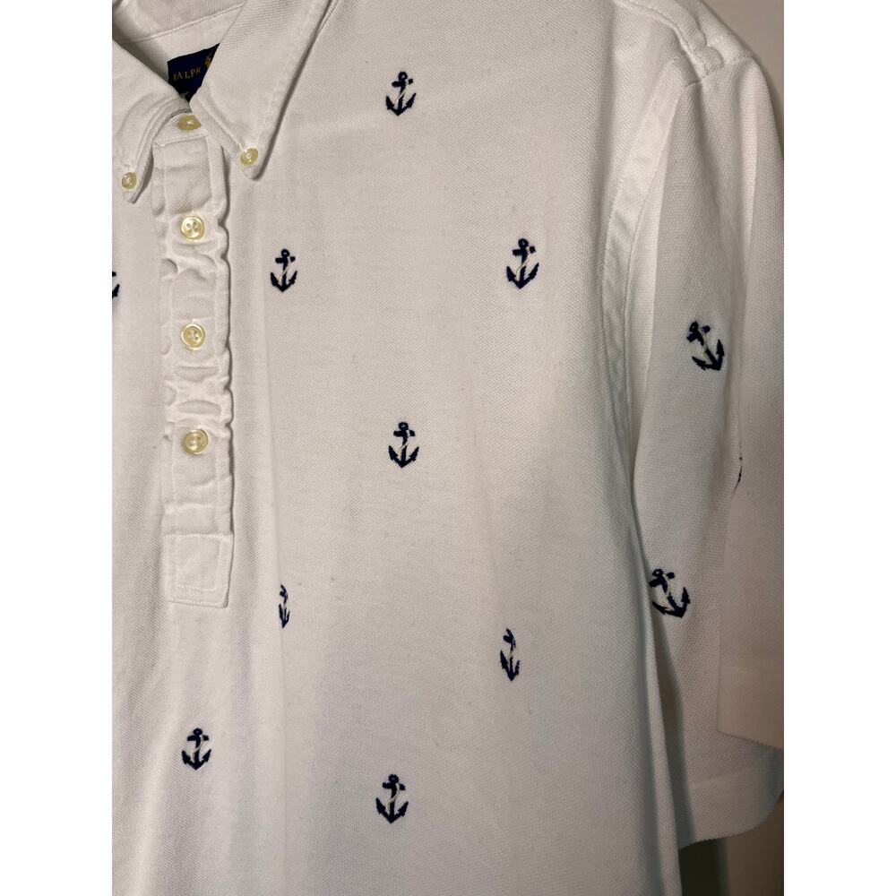 Ralph Lauren Blue White Knit Oxford Anchors Nautical Coastal Old Money Shirt XXL - Picture 4 of 5